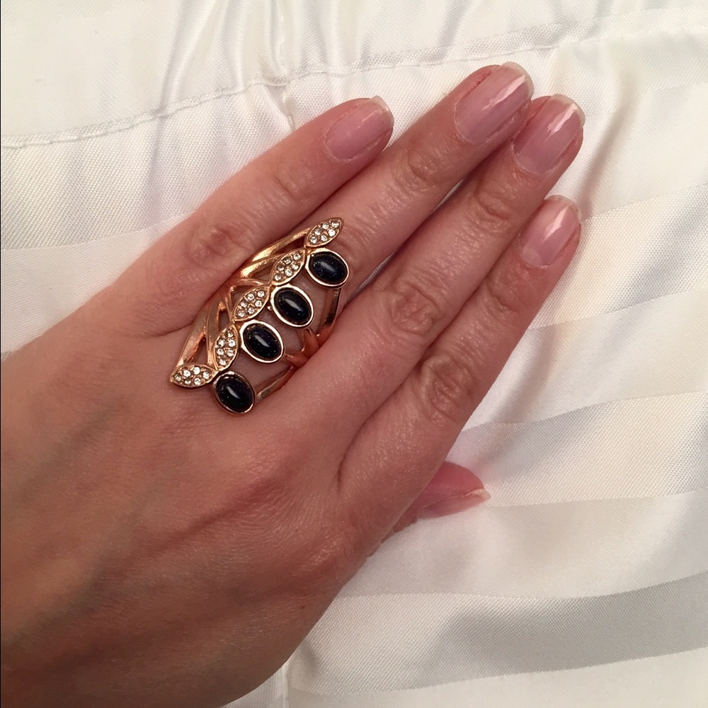Blue goldstone & Crystal RG ring